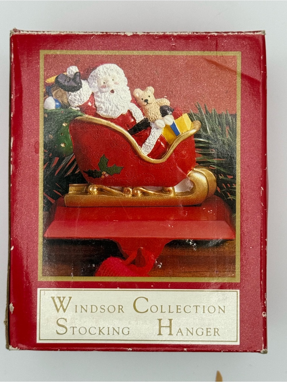Vintage Cast Iron Red & Gold Santa Sleigh Stocking Hanger